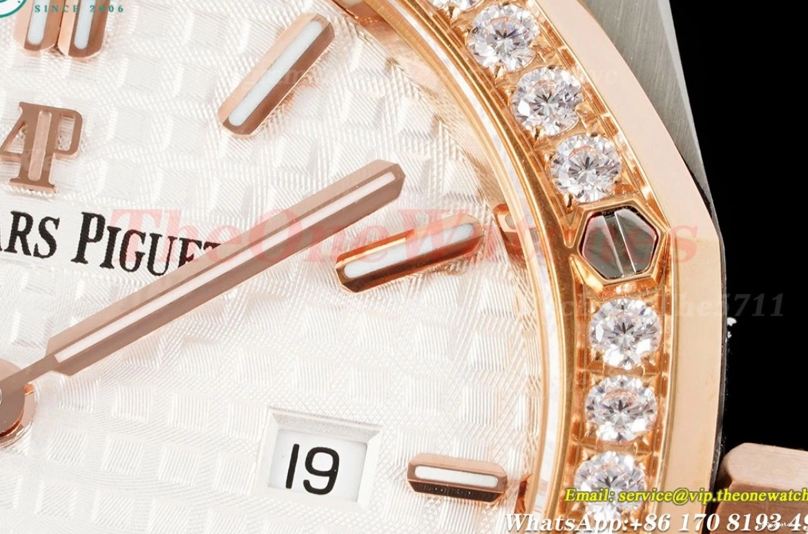 Qtz JJF SS White Royal Oak RG Swiss Ladies Diamond 33mm 0105